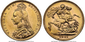 Victoria gold "Jubilee Head" Sovereign 1891-M MS60 NGC, Melbourne mint, KM10, S-3867C. Second legend, horse with long tail. HID09801242017 © 2024 Heri...