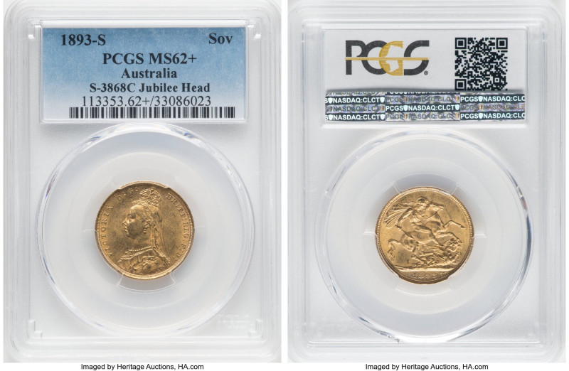 Victoria gold "Jubilee Head" Sovereign 1893-S MS62+ PCGS, Sydney mint, KM10, S-3...