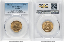 Victoria gold "Veiled Head" Sovereign 1893-S MS62 PCGS, Sydney mint, KM13, S-3877. HID09801242017 © 2024 Heritage Auctions | All Rights Reserved