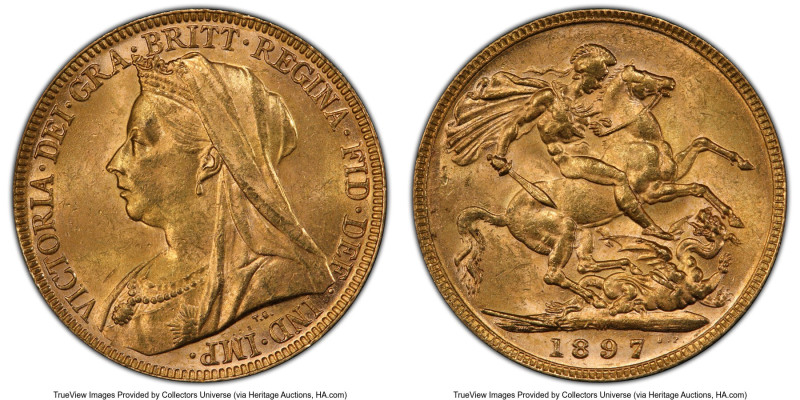 Victoria gold Sovereign 1897-M MS63 PCGS, Melbourne mint, KM13, S-3875. HID09801...