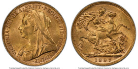 Victoria gold Sovereign 1897-M MS63 PCGS, Melbourne mint, KM13, S-3875. HID09801242017 © 2024 Heritage Auctions | All Rights Reserved