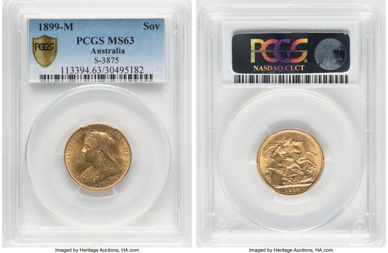 Victoria gold Sovereign 1899-M MS63 PCGS, Melbourne mint, KM13, S-3875. HID09801...