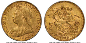 Victoria gold Sovereign 1899-P MS62 PCGS, Perth mint, KM13, S-3876. First Sovereign issue from Perth. HID09801242017 © 2024 Heritage Auctions | All Ri...