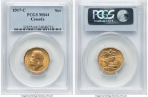 George V gold Sovereign 1917-C MS64 PCGS, Ottawa mint, KM20, S-3997. Third-lowest mintage date for type. HID09801242017 © 2024 Heritage Auctions | All...