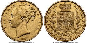 Victoria gold "Shield" Sovereign 1854 AU55 NGC, KM736.1, S-3852D. "W.W." incused variety. HID09801242017 © 2024 Heritage Auctions | All Rights Reserve...