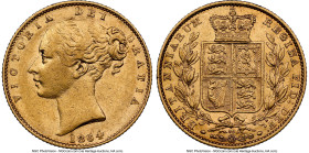 Victoria gold "Shield" Sovereign 1864 AU55 NGC, KM736.2, S-3853. Die #99. HID09801242017 © 2024 Heritage Auctions | All Rights Reserved