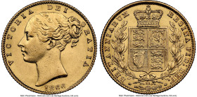 Victoria gold "Shield" Sovereign 1866 AU58 NGC, KM736.2, S-3853. Die #11. HID09801242017 © 2024 Heritage Auctions | All Rights Reserved