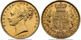 Victoria gold "Shield" Sovereign 1869 MS62 NGC, KM736.2, S-3853. Die #54. HID09801242017 © 2024 Heritage Auctions | All Rights Reserved