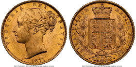 Victoria gold "Shield" Sovereign 1871 MS64 NGC, KM736.2, S-3853B. Die #28. An adorable representative of the type, with pervasive dark amber tone. HID...
