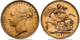 Victoria gold "St. George" Sovereign 1871 MS64 NGC, KM752, S-3856. Admirable luster sweeps across the well-preserved fields. HID09801242017 © 2024 Her...