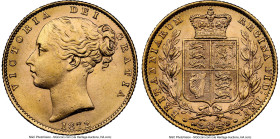Victoria gold "Shield" Sovereign 1872 MS64 NGC, KM736.1, S-3853B. No die number. A delectable selection approaching Gem, tough to locate in any higher...