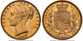 Victoria gold "Shield" Sovereign 1872 MS63 NGC, KM736.2, S-3853B. Die number #112. HID09801242017 © 2024 Heritage Auctions | All Rights Reserved