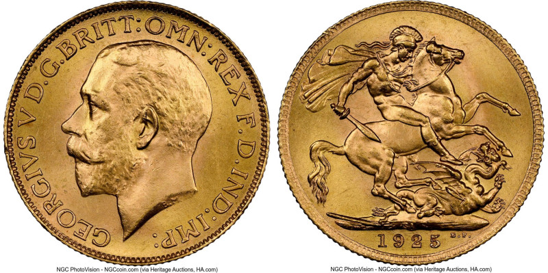 George V gold Sovereign 1925-SA MS65 NGC, Pretoria mint, KM21, S-4004. A solid G...