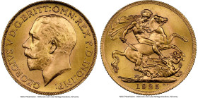 George V gold Sovereign 1925-SA MS65 NGC, Pretoria mint, KM21, S-4004. A solid Gem with pleasing eye-appeal, facing up with tenderly cartwheeling lust...