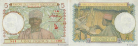 Country : FRENCH WEST AFRICA (1895-1958) 
Face Value : 5 Francs 
Date : 02 mars 1943 
Period/Province/Bank : Banque de l'Afrique Occidentale 
Catalogu...