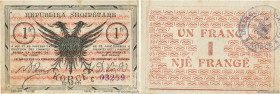 Country : ALBANIA 
Face Value : 1 Franc 
Date : 10 octobre 1917 
Period/Province/Bank : Occupation Française 
Department : Koritza 
Catalogue referenc...