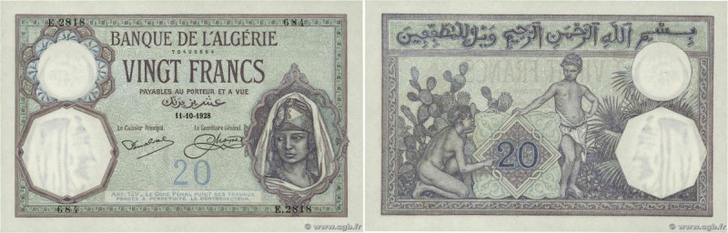 Country : ALGERIA 
Face Value : 20 Francs 
Date : 11 octobre 1928 
Period/Provin...