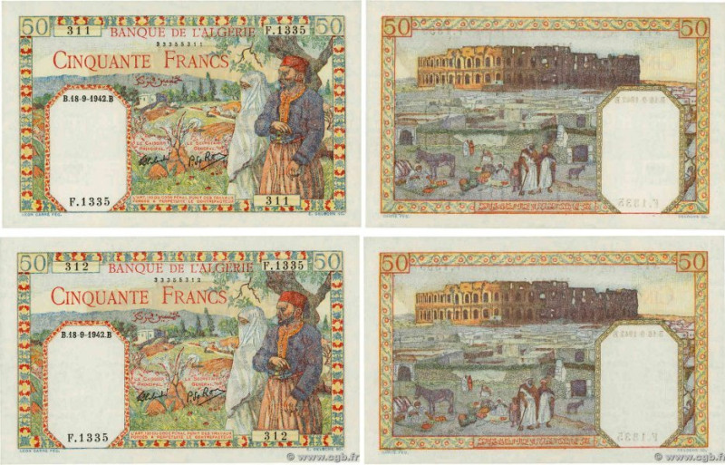 Country : ALGERIA 
Face Value : 50 Francs Consécutifs 
Date : 18 septembre 1942 ...
