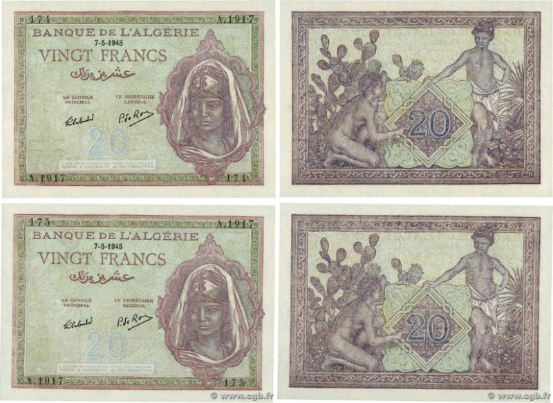 Country : ALGERIA 
Face Value : 20 Francs Consécutifs 
Date : 07 mai 1945 
Perio...