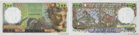 Country : ALGERIA 
Face Value : 5 Nouveaux Francs 
Date : 18 décembre 1959 
Period/Province/Bank : Banque de l'Algérie 
Catalogue reference : P.118a 
...