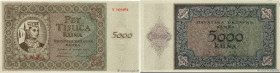 Country : CROATIA 
Face Value : 5000 Kuna 
Date : 15 juillet 1943 
Period/Province/Bank : Croatian State Bank 
Catalogue reference : P.14a 
Alphabet -...