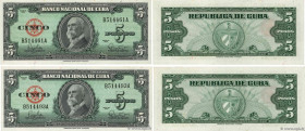 Country : CUBA 
Face Value : 5 Pesos Lot 
Date : 1960 
Period/Province/Bank : Banco Nacional de Cuba 
Catalogue reference : P.92a 
Alphabet - signatur...