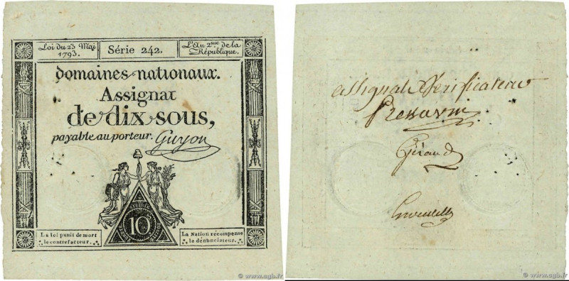 Country : FRANCE 
Face Value : 10 Sous Vérificateur 
Date : 23 mai 1793 
Period/...