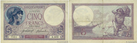 Country : FRANCE 
Face Value : 5 Francs FEMME CASQUÉE 
Date : 18 janvier 1918 
Period/Province/Bank : Banque de France, XXe siècle 
Catalogue referenc...