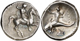 (334-302 a.C). Italia. Taras. Didracma. (S. 349 var) (BMC. I, 216). 7,95 g. MBC.