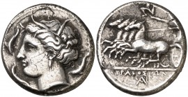 (310-305 a.C.). Sicilia. Siracusa. Tetradracma. (S. 971) (CNG. II, 1348). 16,34 g. Acuñada bajo Agatocles. Muy escasa. MBC.