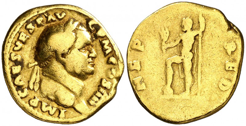 (72-73 d.C.). Vespasiano. Áureo. (Spink falta) (Co. 273) (RIC. 358) (Calicó 654)...