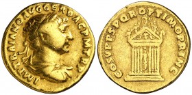 (107 d.C.). Trajano. Áureo. (Spink falta) (Co. 98 var) (RIC. 146) (Calicó 1010). 6,96 g. MBC-.