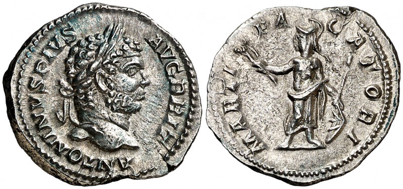 (211 d.C.). Caracalla. Denario. (Spink 6818) (S. 149) (RIC. 222). 2,99 g. EBC-.