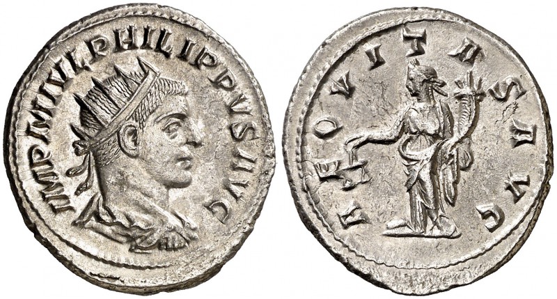 (247 d.C.). Filipo II. Antoniniano. (Spink 9258 var) (S. falta) (RIC. falta). 4,...