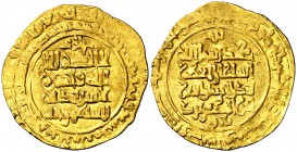AH 489. Grandes Seljúcidas. Barkiyaruq. Dinar. (S.Album 1682). 3,66 g. Citando al Califa de Bagdad, al-Mustanzir. Ceca confusa, pero fecha y nombres m...