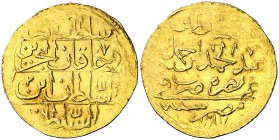 Año 2 (1775 d.C.). Egipto - Imperio Otomano. Abdul Hamid I. 1 zeri mahbub. (Fr. 46). 2,60 g. Acuñación algo movida en reverso. (EBC-).