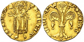 Pere III (1336-1387). Perpinyà. Florí. (Cru.V.S. 386) (Cru.C.G. 2205). 3,41 g. Marca: yelmo. Buen ejemplar. MBC+.