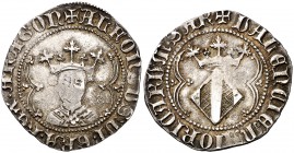 Alfons IV (1416-1458). València. Ral. (Cru.V.S. falta) (Cru.C.G. tipo 2908 falta var). 3,27 g. Cabellos cortos. Acuñación floja. Preciosa pátina. Rara...