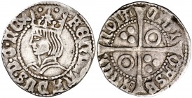 Ferran II (1479-1516). Barcelona. Croat. (Cru.V.S. 1139 sim) (Badia 759) (Cru.C.G. 3068a sim). 3 g. Ex Áureo 19/10/1994, nº 1212. MBC.