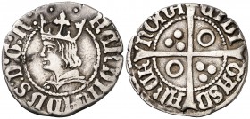 Ferran II (1479-1516). Barcelona. Mig croat. (Cru.V.S. 1143.2) (Badia 866 sim) (Cru.C.G. 3076g). 1,47 g. Punto debajo del busto. Ex Áureo 02/07/2003, ...