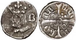 Ferran II (1479-1516). Barcelona. Quart de croat. (Cru.V.S. 1150.1) (Cru.C.G. 3082b). 0,79 g. Rara. MBC-.