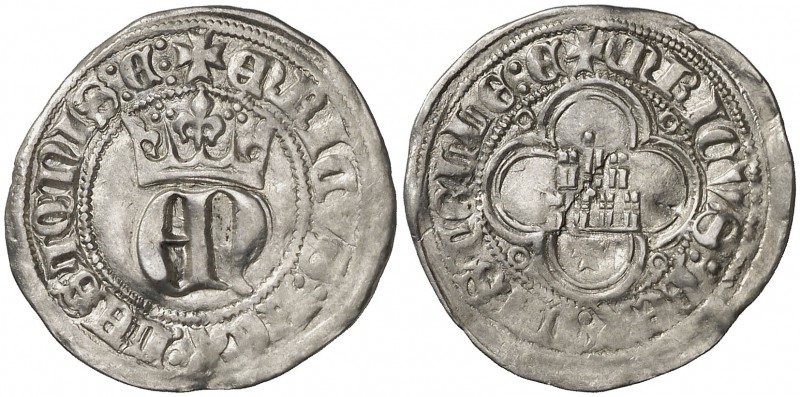 Enrique II (1368-1379). Toledo. Medio real. (AB. 411.1 var). 1,60 g. LEGIO recti...