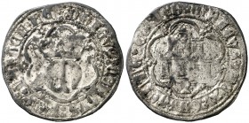 Enrique IV (1454-1474). Cuenca. Medio real. (AB. 697). 2,13 g. Orla hexalobular en anverso y reverso. Rara. MBC-.