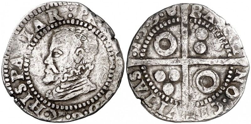1598. Felipe II. Barcelona. 1 croat. (Cal. 608) (Cru.C.G. 4246j). 3,29 g. Golpec...