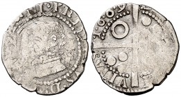 1609. Felipe III. Barcelona. 1/2 croat. (Cal. falta) (Badia falta) (Cru.C.G. falta). 1,31 g. Muy rara. BC+.