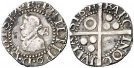 1611. Felipe III. Barcelona. 1/2 croat. (Cal. 530) (Badia 988, mismo ejemplar) (Cru.C.G. falta). 1,64 g. Ex Colección Josep Cruxent i Pruna. Escasa. M...