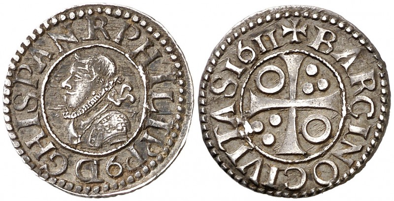 1611. Felipe III. Barcelona. 1/2 croat. (Cal. 534) (Cru.C.G. 4342). 1,78 g. Páti...