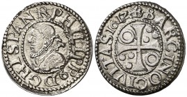 1612. Felipe III. Barcelona. 1/2 croat. (Cal. 535) (Cru.C.G. 4342b). 1,70 g. El 2 de la fecha como Z. Inicio de leyenda rectificado. Tres puntos sobre...
