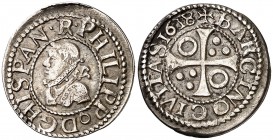 1618. Felipe III. Barcelona. 1/2 croat. (Cal. 541) (Cru.C.G. 4342m). 1,52 g. Escasa. MBC.
