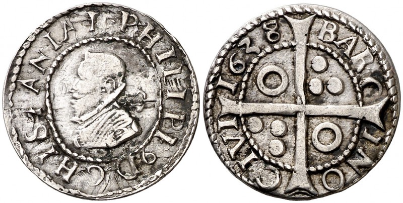 1638. Felipe IV. Barcelona. 1 croat. (Cal. 980) (Cru.C.G. 4414h). 3,23 g. Hojita...